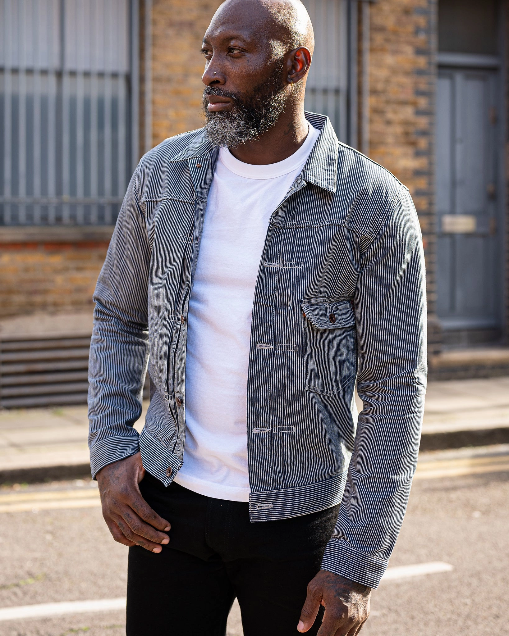 10.5oz Narrow Stripe Hickory Type I - Indigo Flexible Elbow Patches Reinforced Elbow Panels