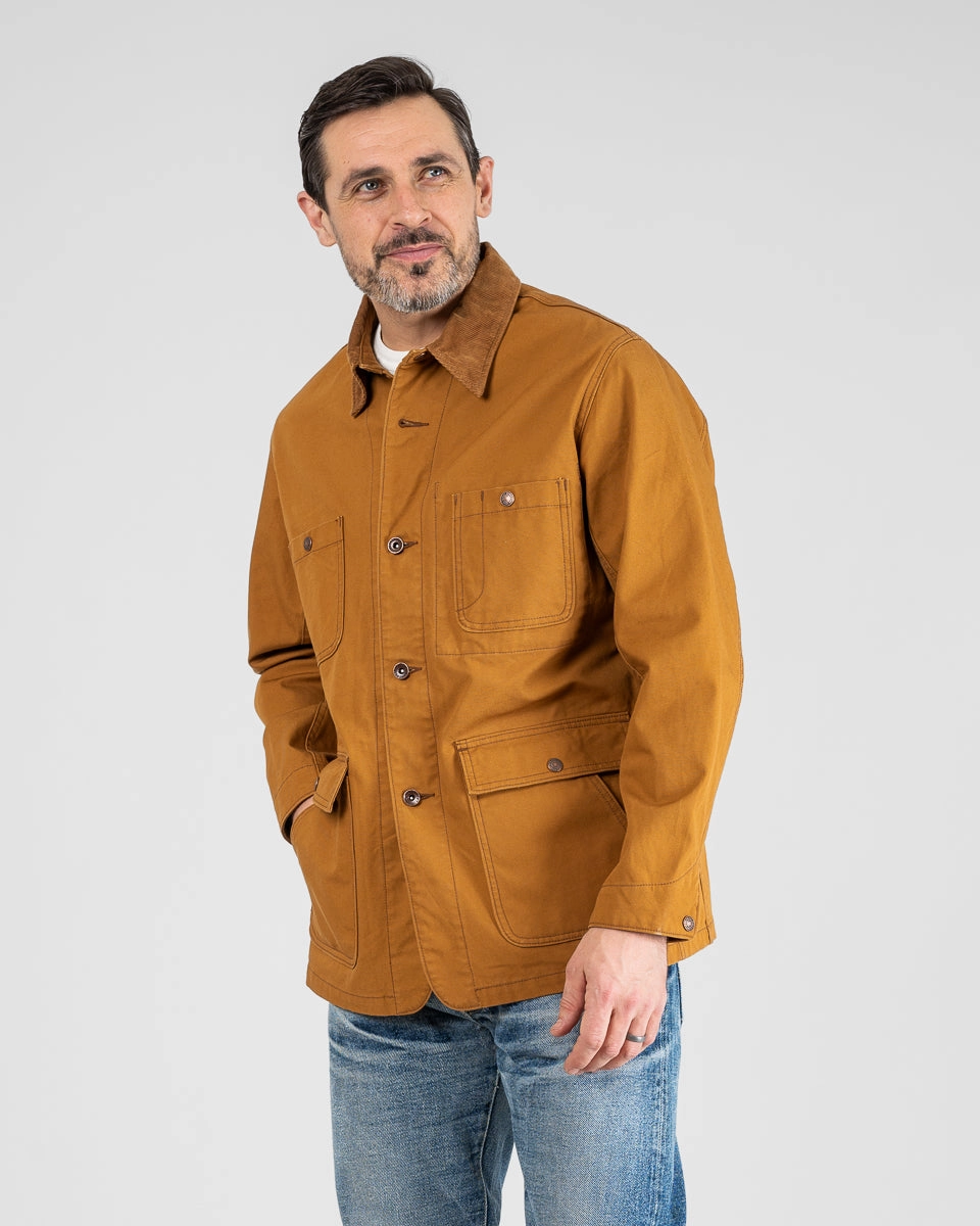 10oz Kurashikizome? Organic Cotton Duck Chore Jacket - Brown Mesh Ventilation Panels