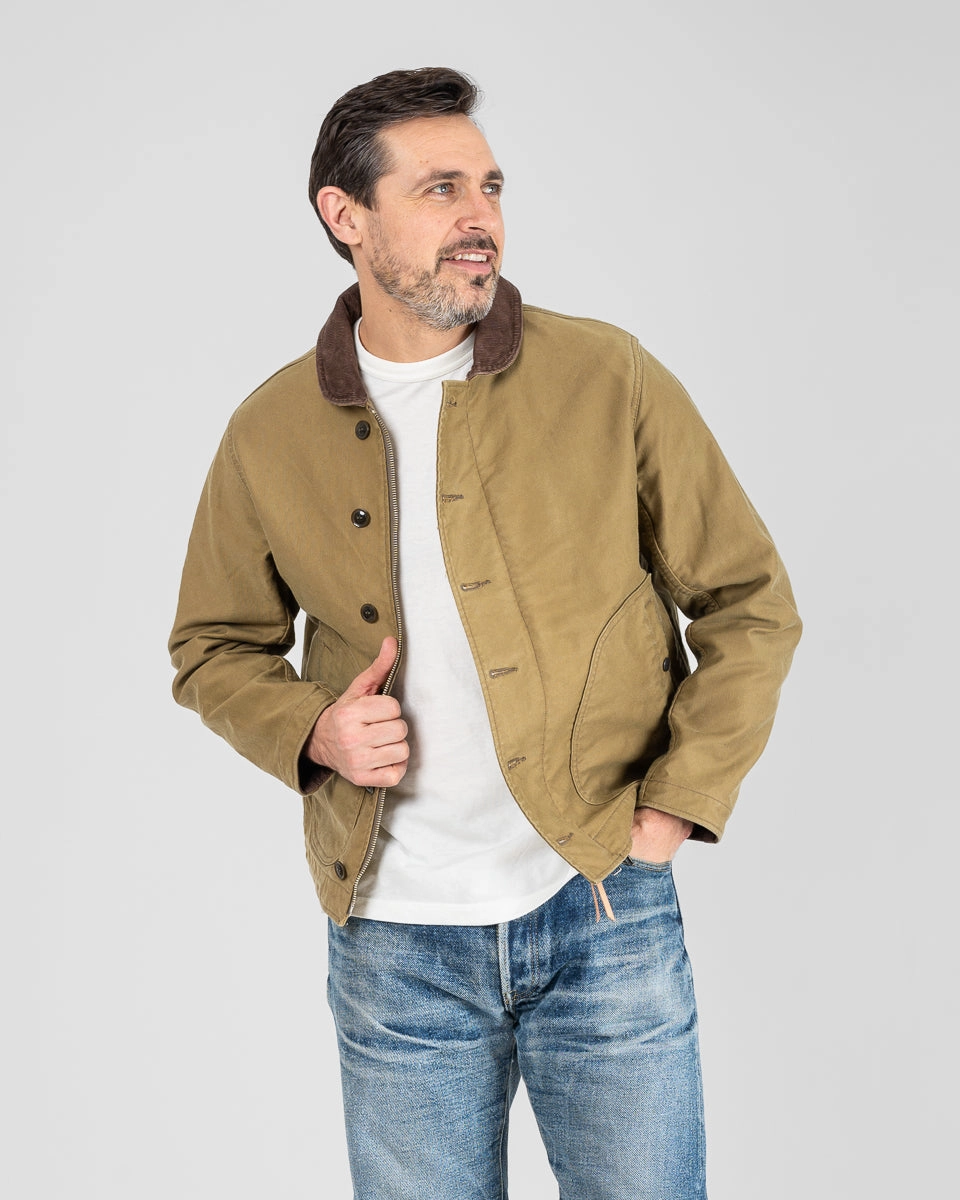 DoubleLayered Minimal Mood 12oz Whipcord Lightweight N1 Deck Jacket - Khaki