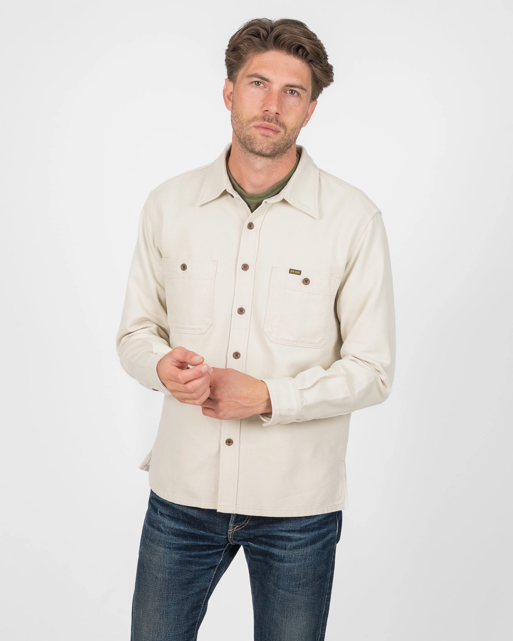 13oz Oxford Cloth Work Overshirt - Ivory Simple Top WaterRepellentCoating