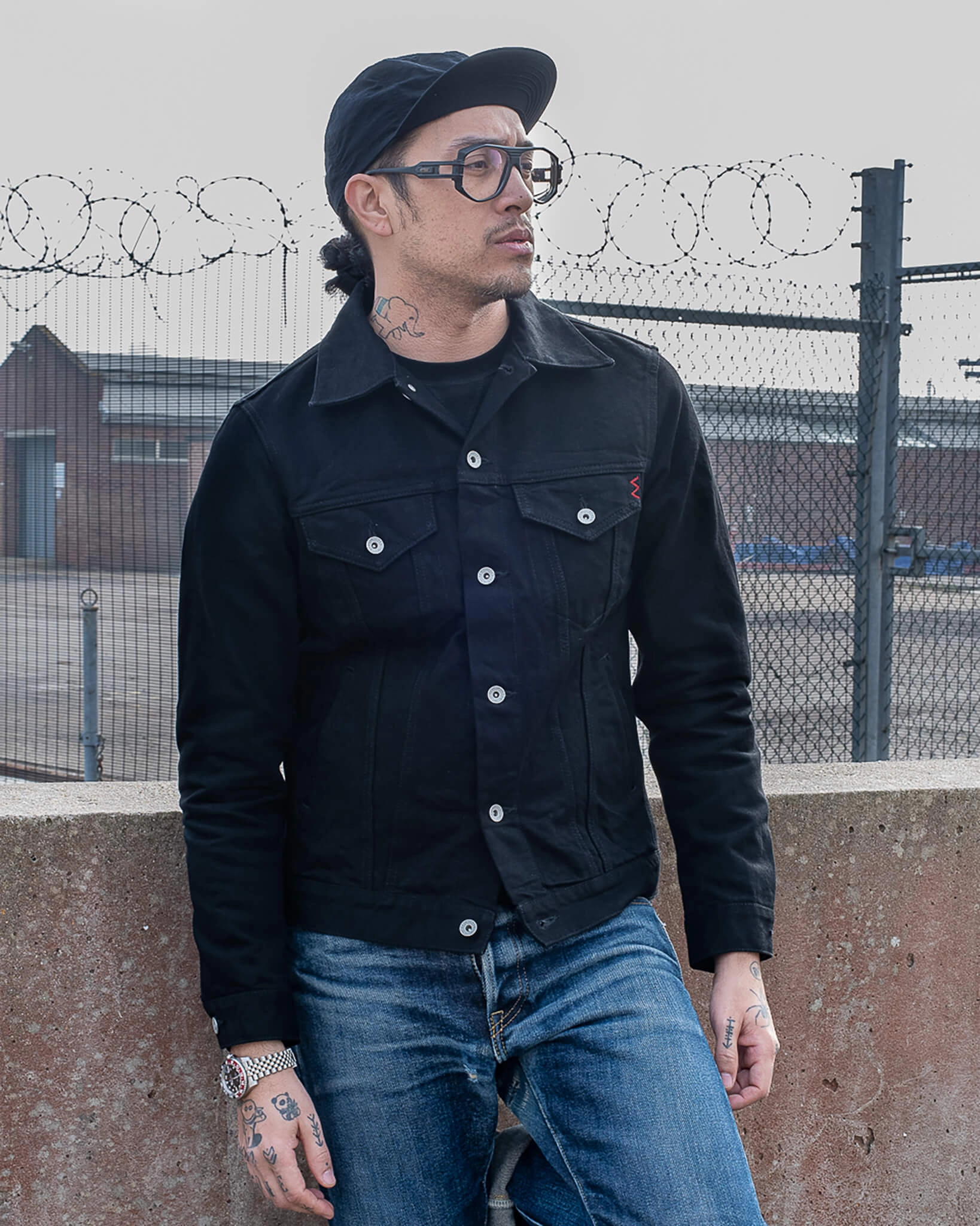 Tear Resistant Weave 14oz Selvedge Denim Modified Type III Jacket -  Black/Black