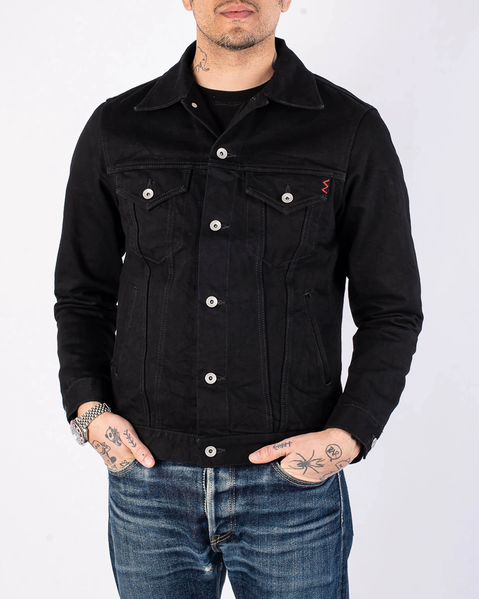 14oz Selvedge Denim Modified Type III Jacket -  Black/Black Anti Snag Fabric Insulated Padding