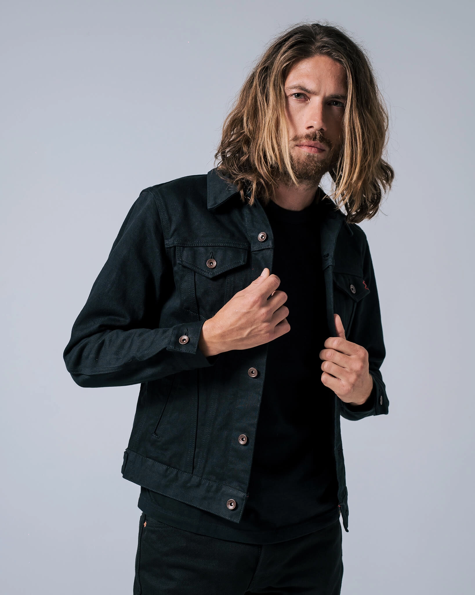 14oz Selvedge Denim Modified Type III Jacket - Superblack Cool Sweater Layered Clothing