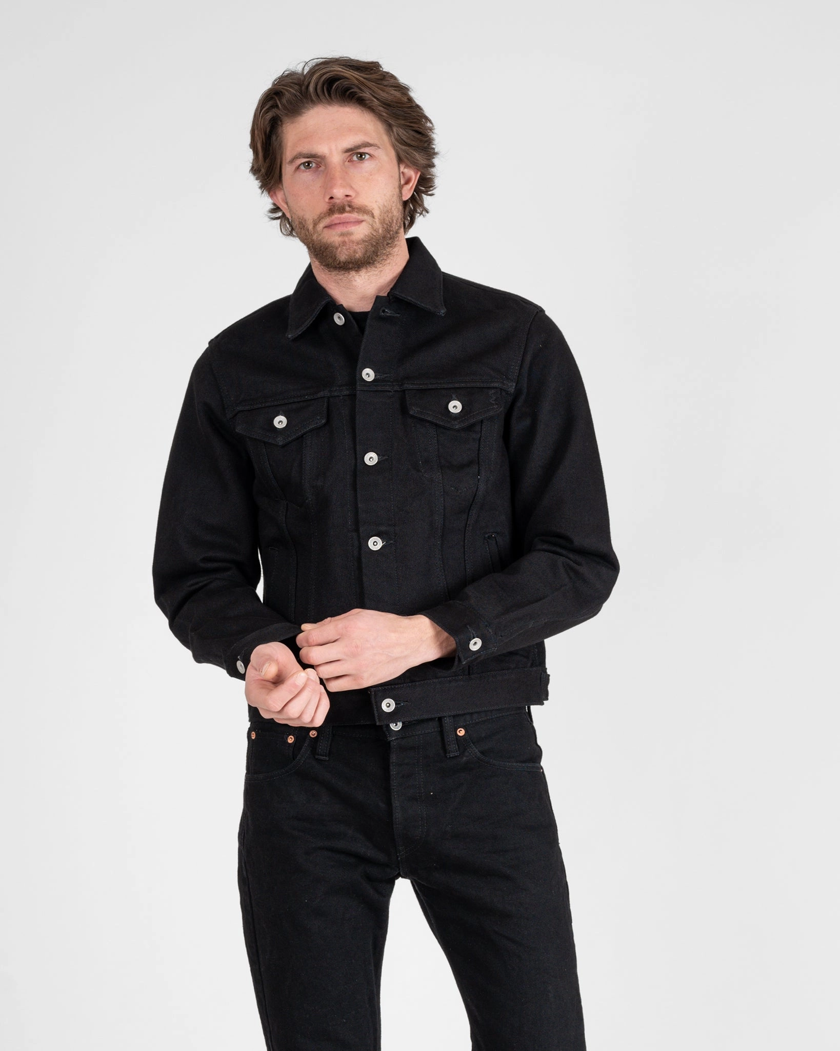 21oz Selvedge Denim Modified Type III Jacket - Superblack (Fades To Grey) Slip Resistant Grip Non Restrictive Fit