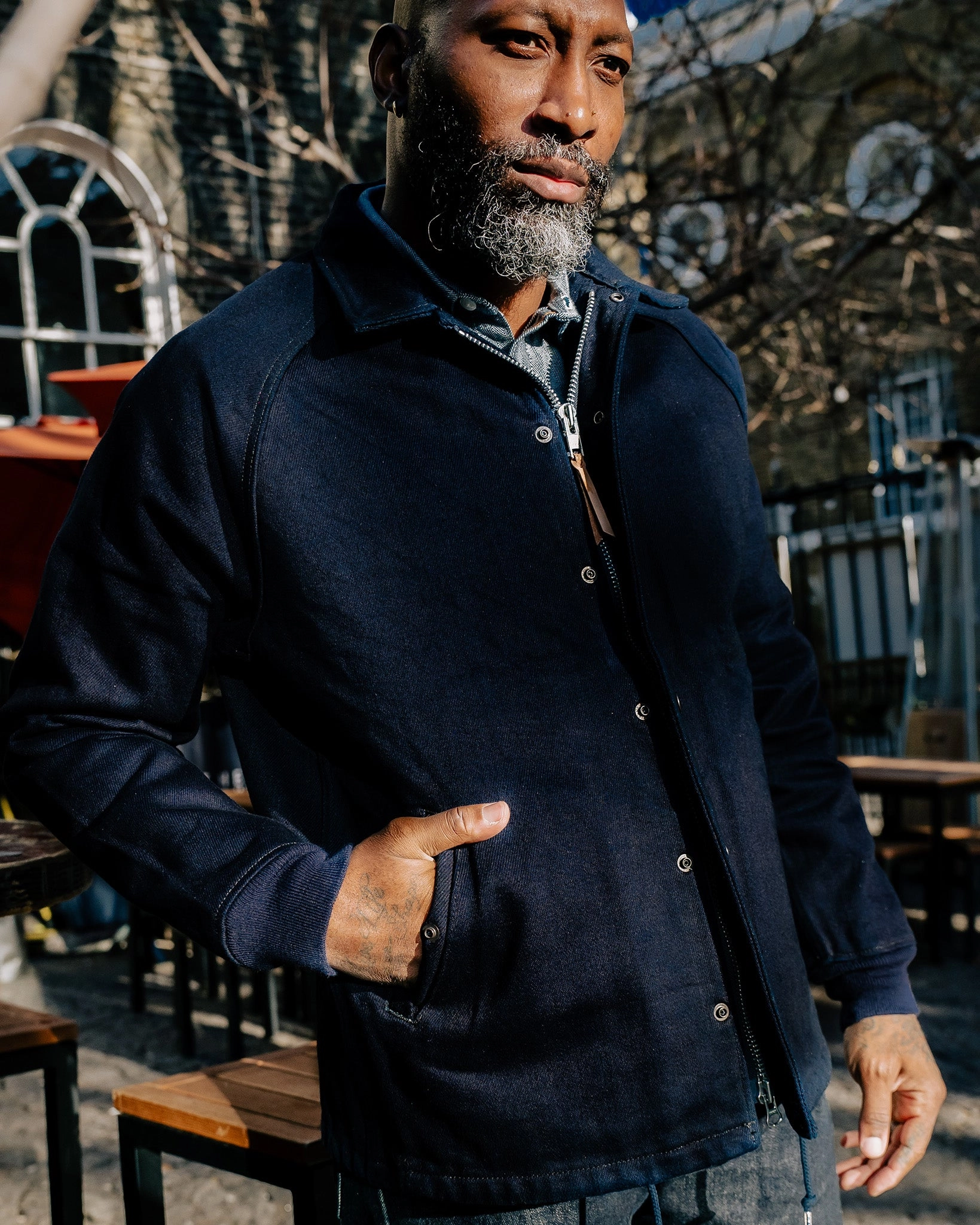 Windbreaker Inspired Fit Compressed Packing Design 21oz Serge Windbreaker - Indigo