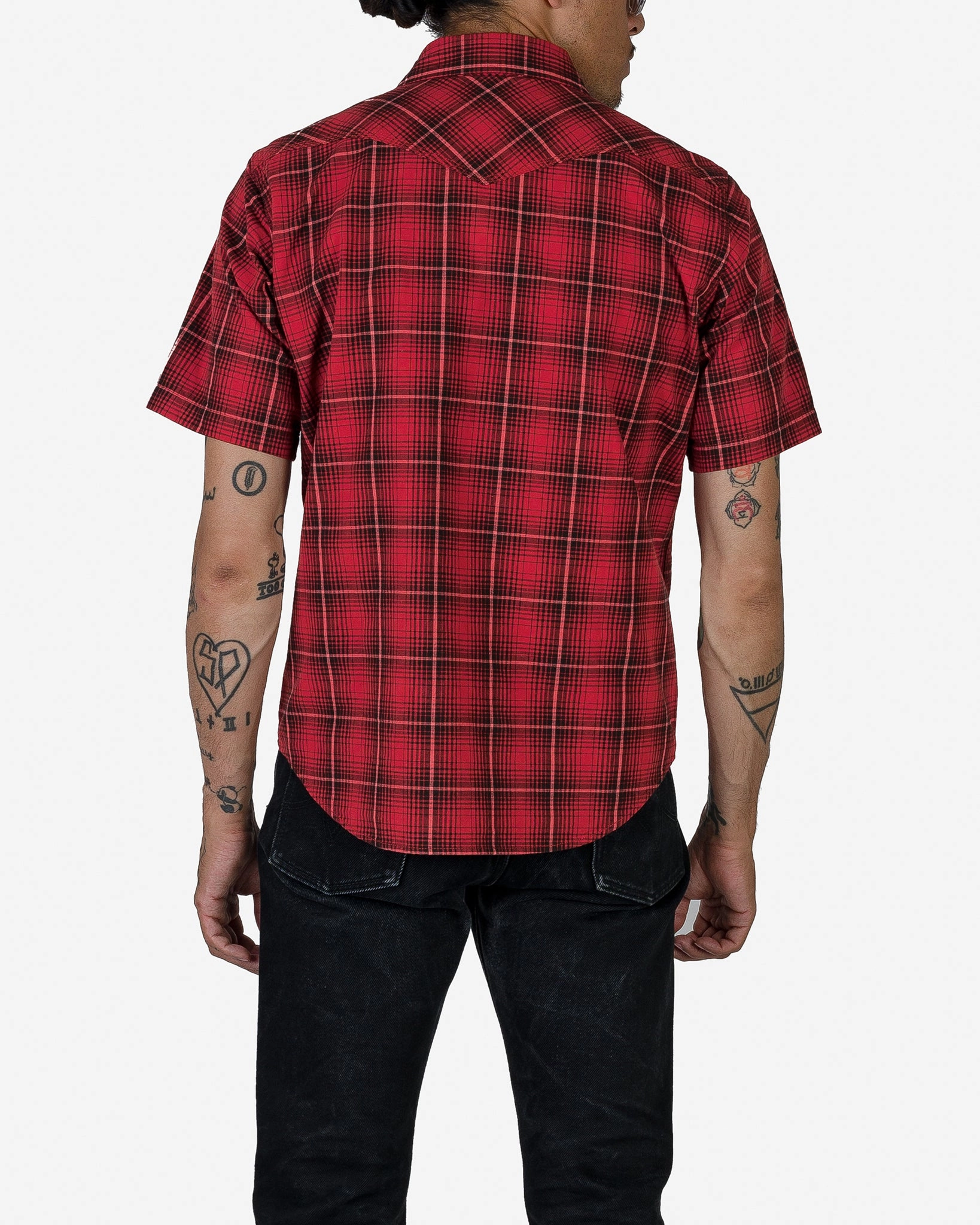 5oz Selvedge Short Sleeved Western Shirt - Red Vintage Check AntiStaticMaterial