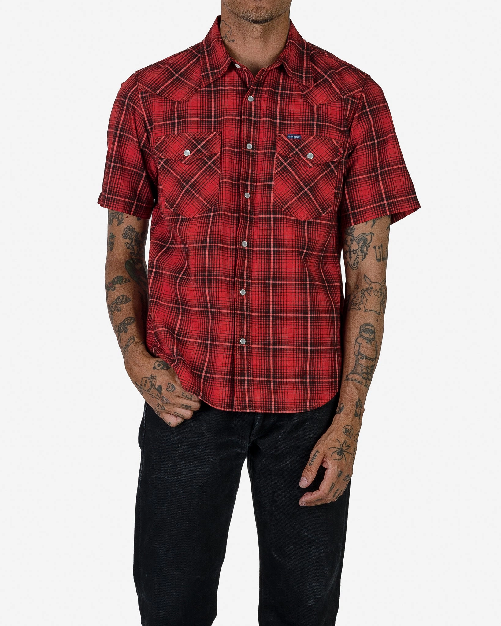 ChafeFree Design Loose Thread 5oz Selvedge Short Sleeved Western Shirt - Red Vintage Check