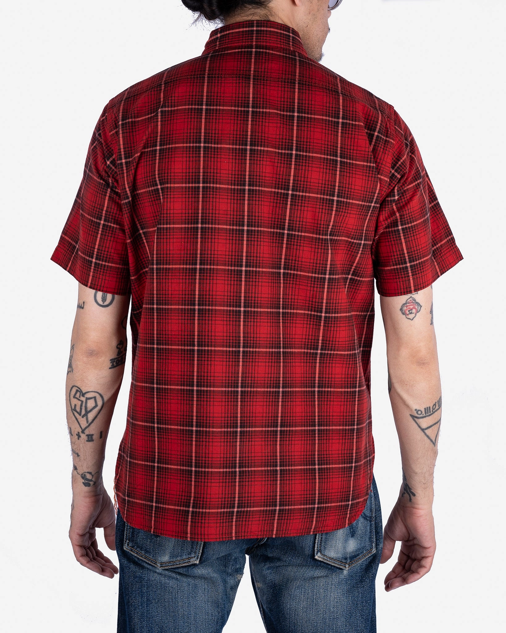 5oz Selvedge Short Sleeved Work Shirt - Red Vintage Check AdjustableWaist