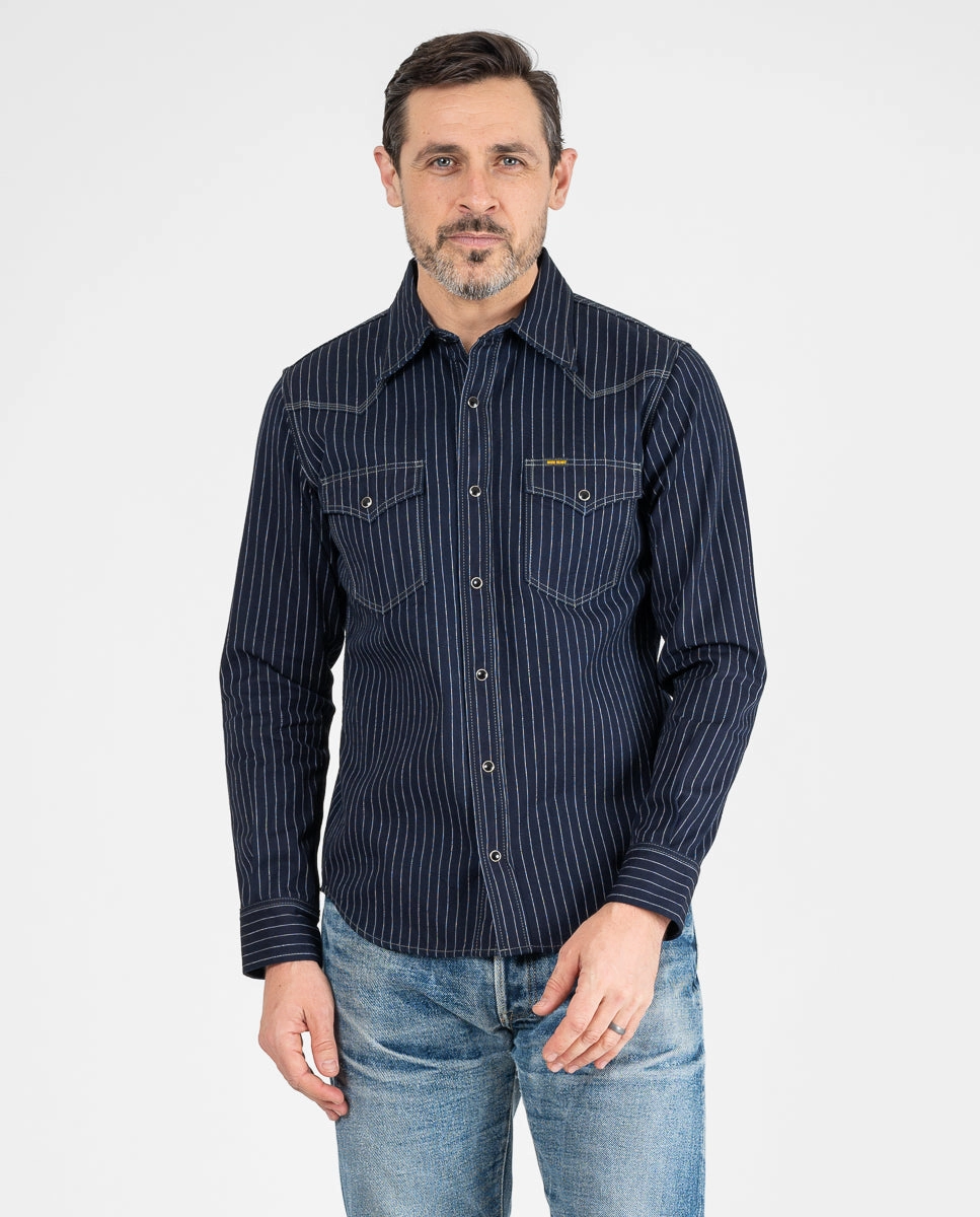 8.5oz Herringbone Stripe Western Shirt - Indigo Flexible Outerwear