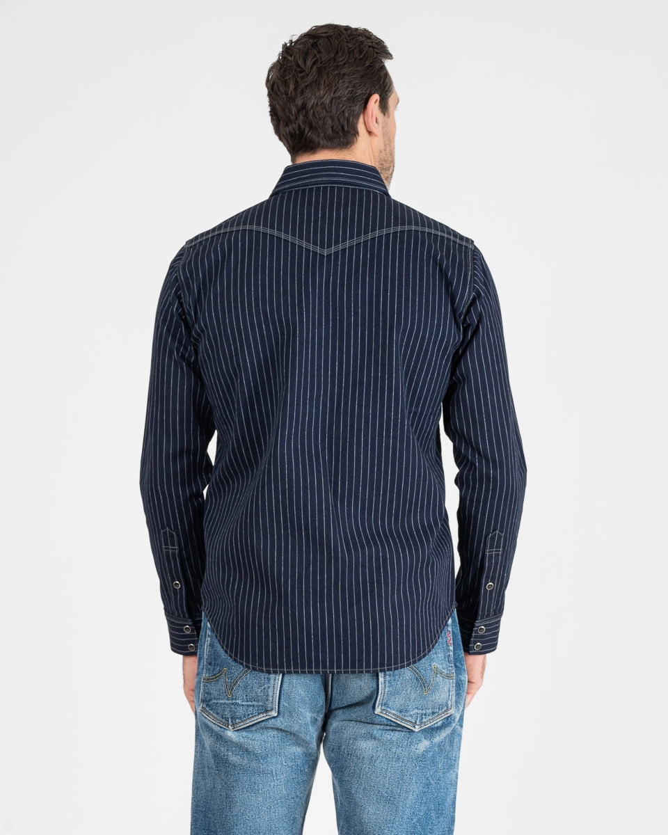 8.5oz Herringbone Stripe Western Shirt - Indigo Matte Fit EcoFriendlyTextiles
