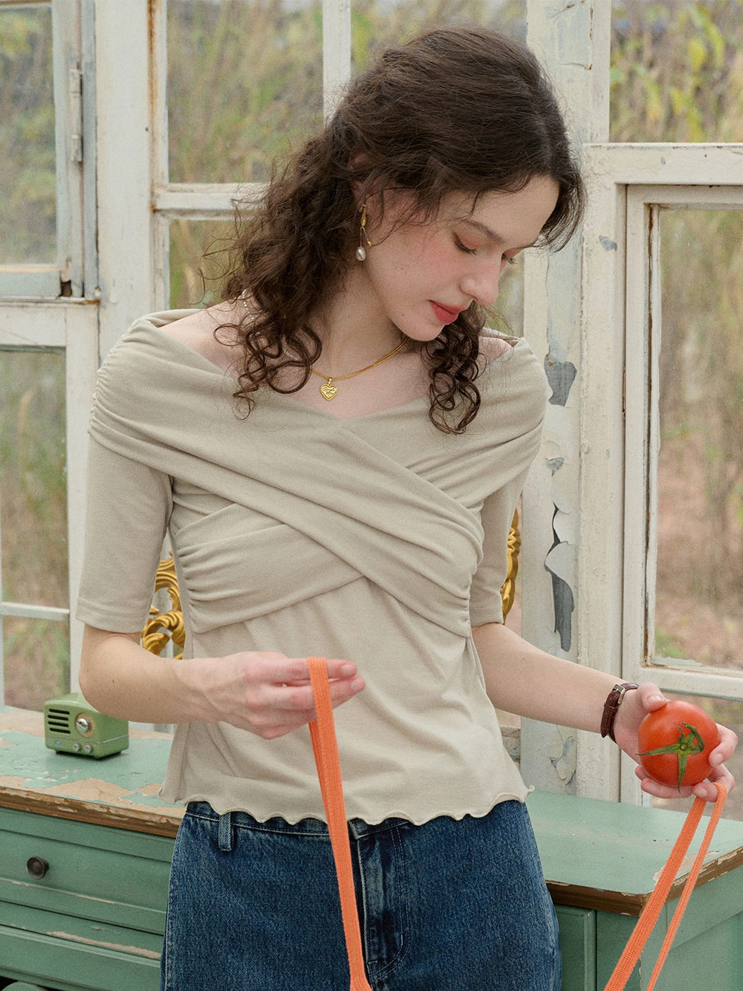 Photo Fit OdorResistant Fabric (Add-on Item) Rylie Solid Color Off The Shoulder Knitted Top