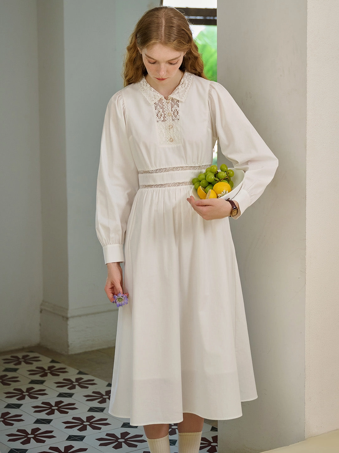 ??Final Sale??Alaiya Lace Paneled Hollow Puff Sleeve Dress Stylish Blouse LightweightMaterial