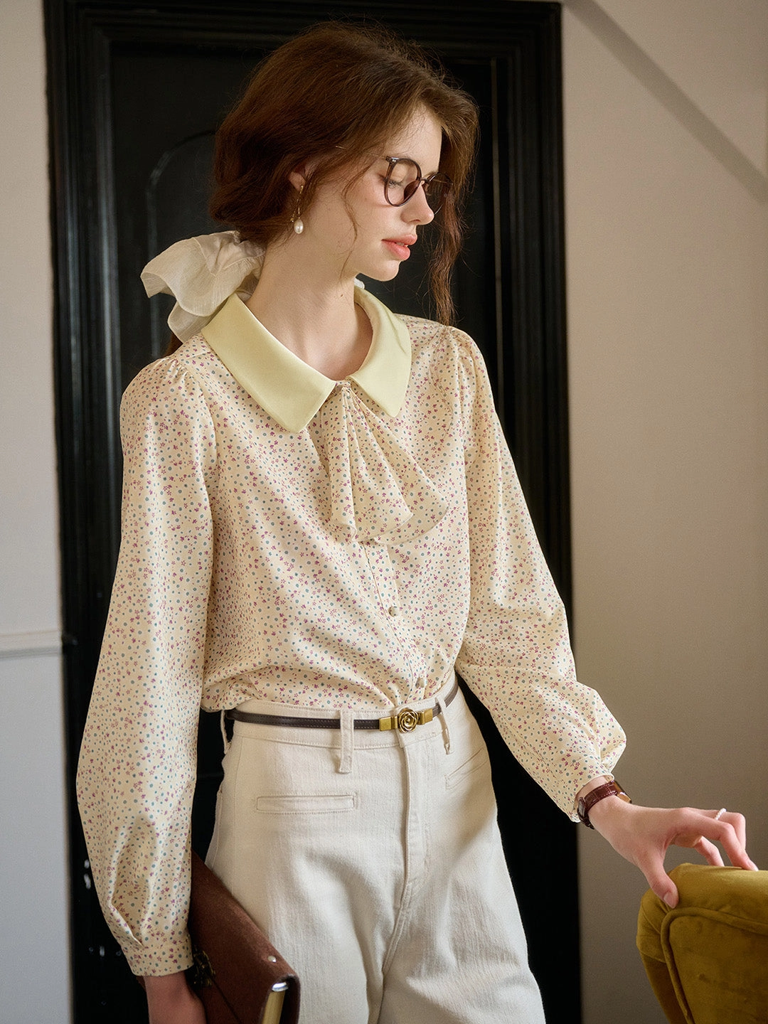 ??Final Sale??Alexis Long Sleeve Patchwork Peter Pan Collar Embroidery Casual Blouse Commute Ease