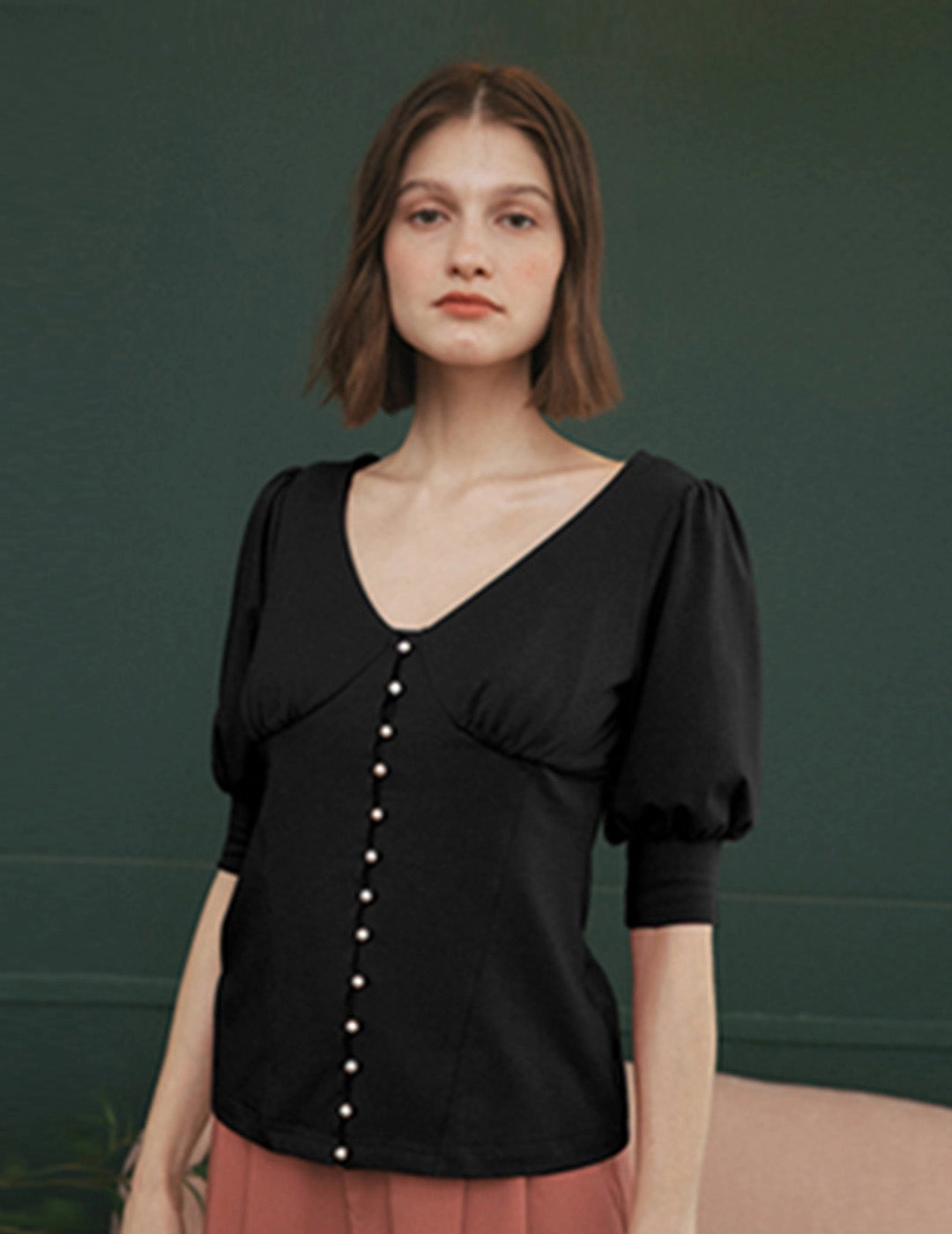 ??Final Sale??Alice V-Neck Cottons Blouse Gloss Glow