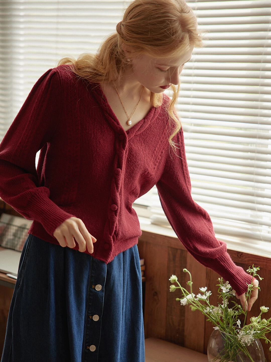 MultiPurposePockets ??Final Sale??Ava Vintage Style Cable Red Knit Cardigan