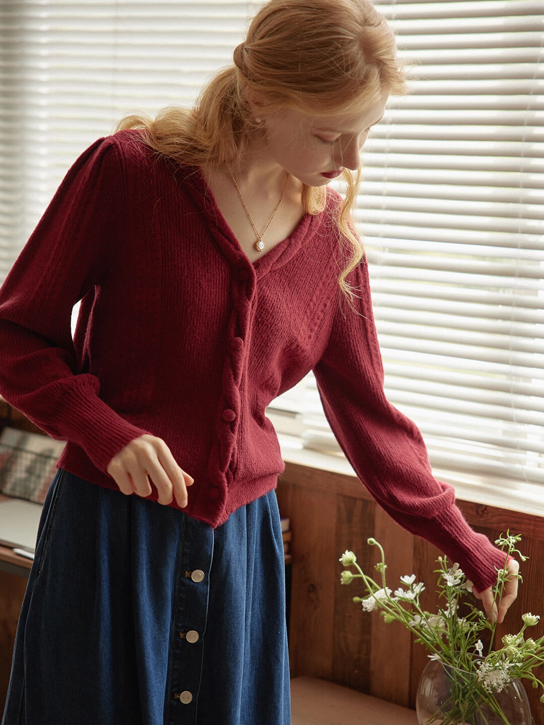 ??Final Sale??Ava Vintage Style Cable Red Knit Cardigan Fashion Forward