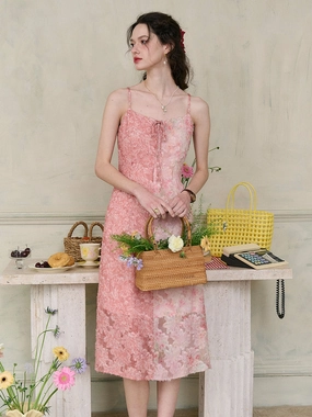 OdorResistant Fabric Warm Knit ??Final Sale??Blaire Floral Contrast Patchwork Bow Square Neck Slip Dress