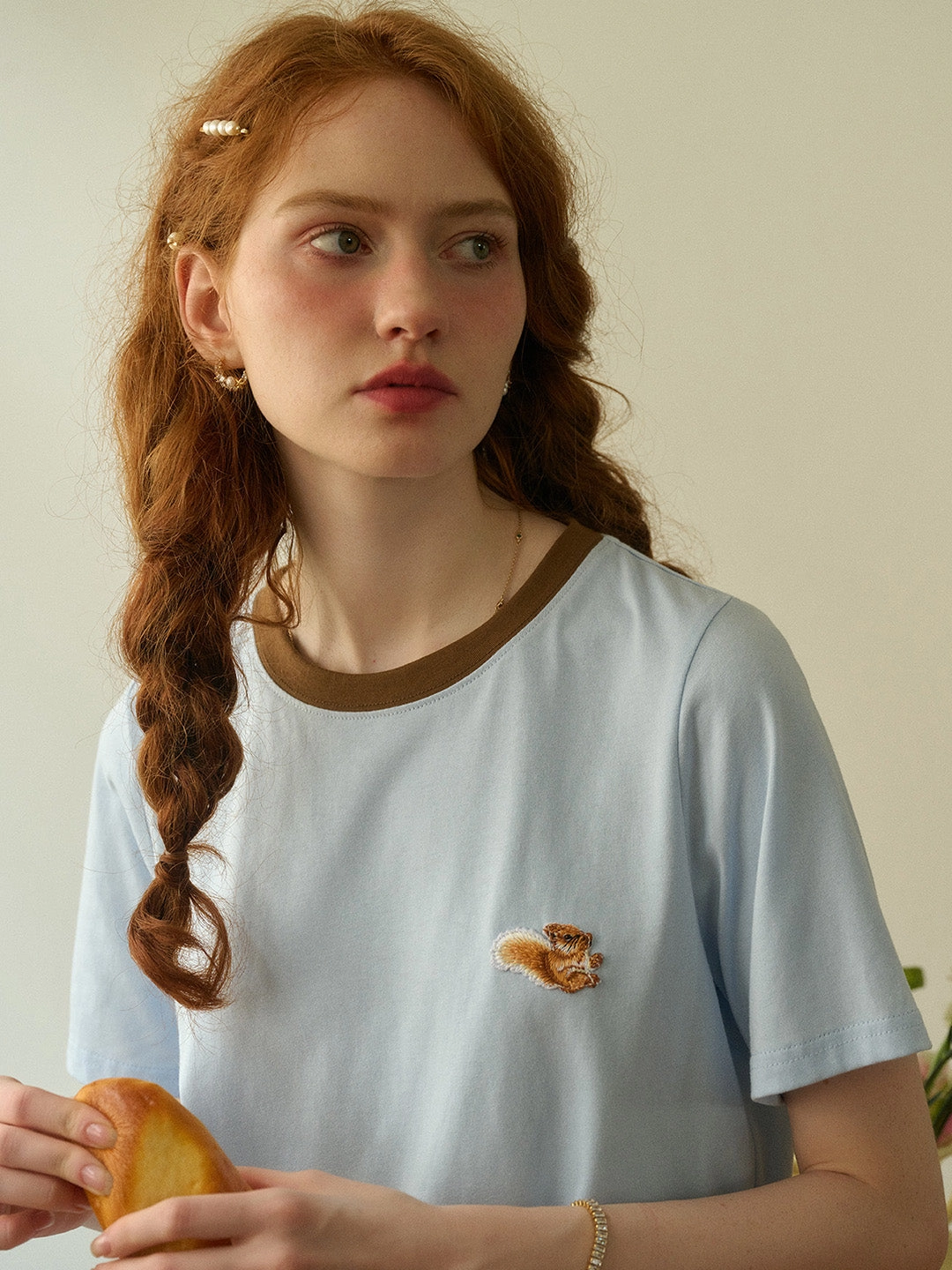 ??Final Sale??Daphne Round Neck Embroidery 100% Cotton T-shirt Lightweight Jacket Casual Bottoms