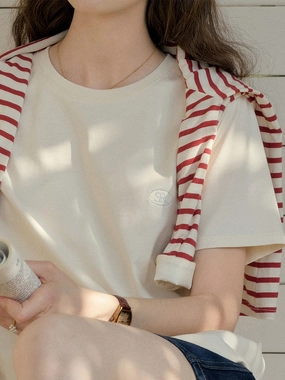 ??Final Sale??Elise Classic Crew Neck Logo Embroidered Cotton T-shirt Future Edge