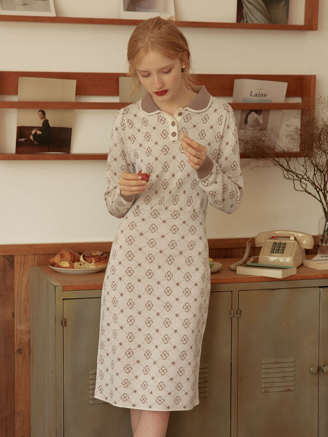 High-Waisted Pants ??FINAL SALE??Emily Patterned Brown Polo Knitted Dress