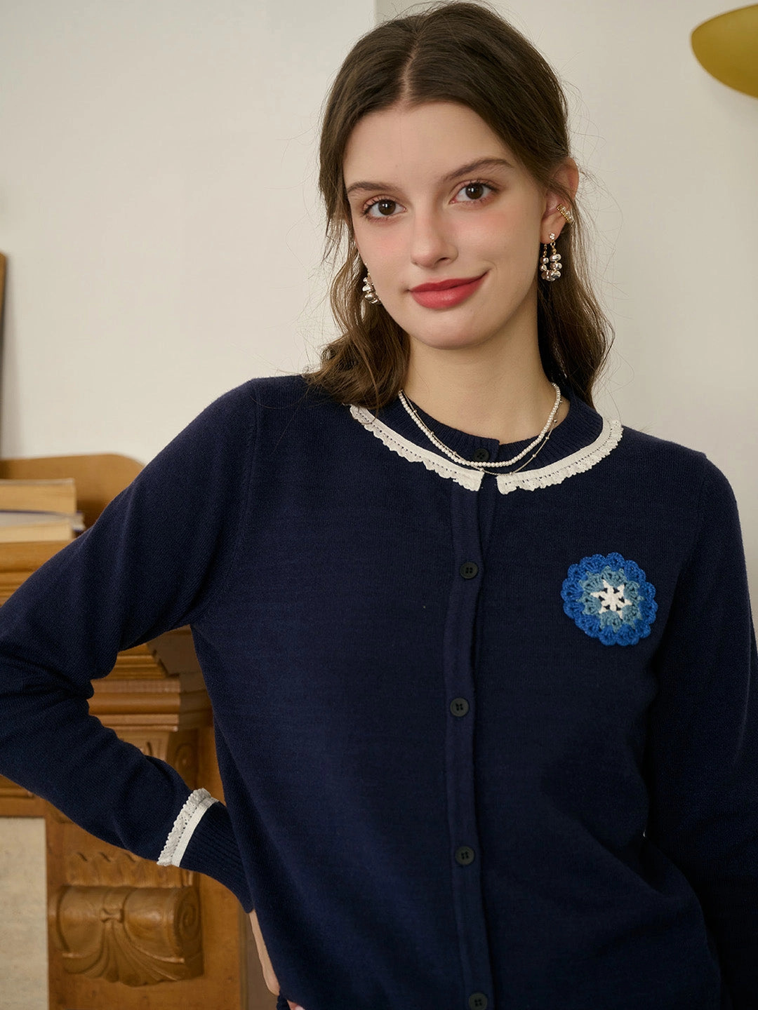 Work Mix HygroscopicFiber ??Final Sale??Faye Women's Embroidered Color-Block Round Neck Cardigan