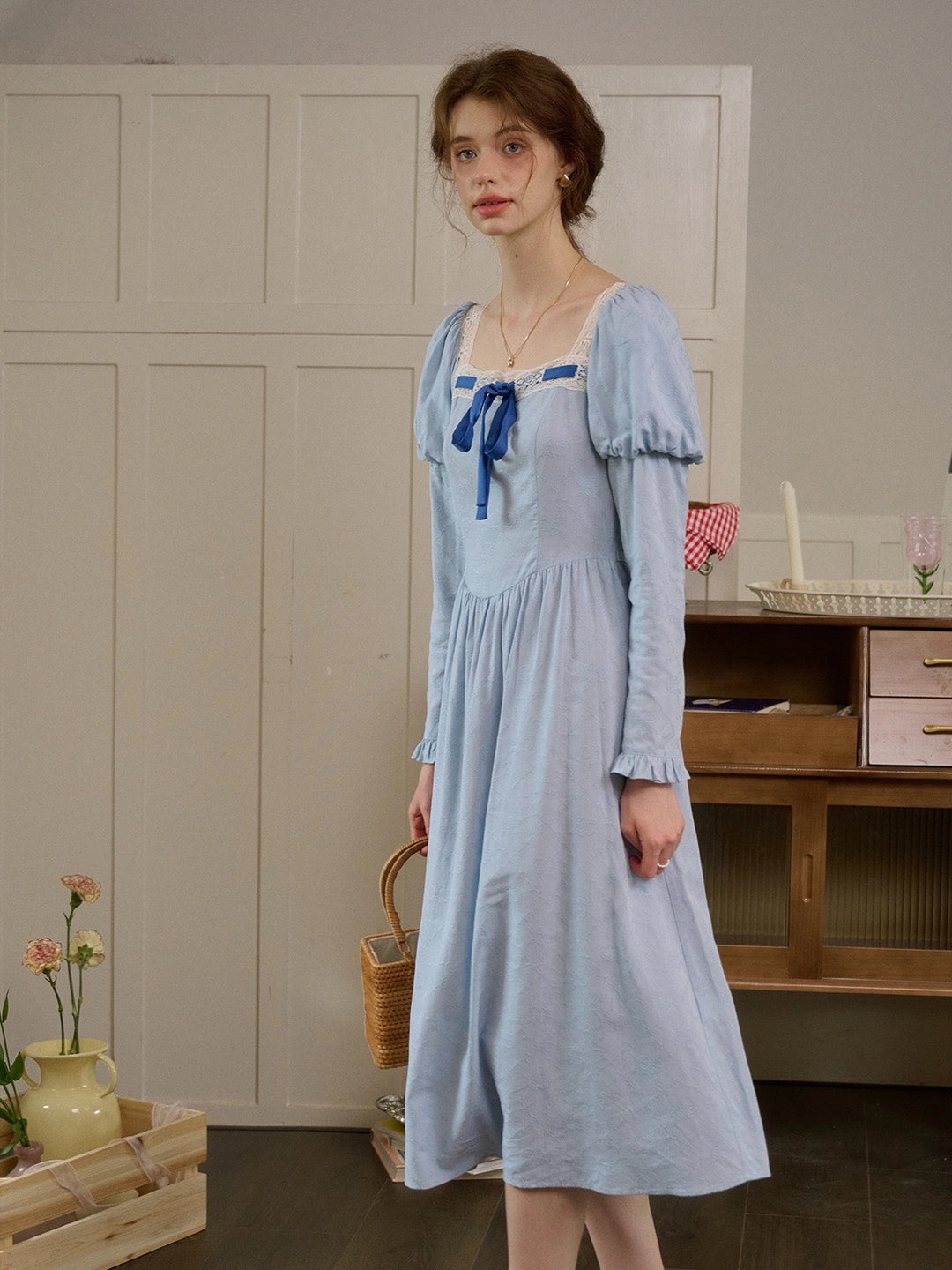 ??Final Sale??Genesis Square Collar Bow Light Blue Dress Sun Beam