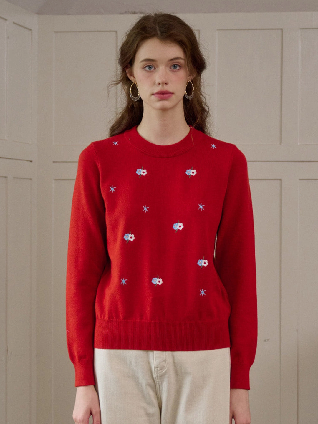 WrinkleFree Material ??Final Sale??Gracie Round Neck Embroidery Sweater