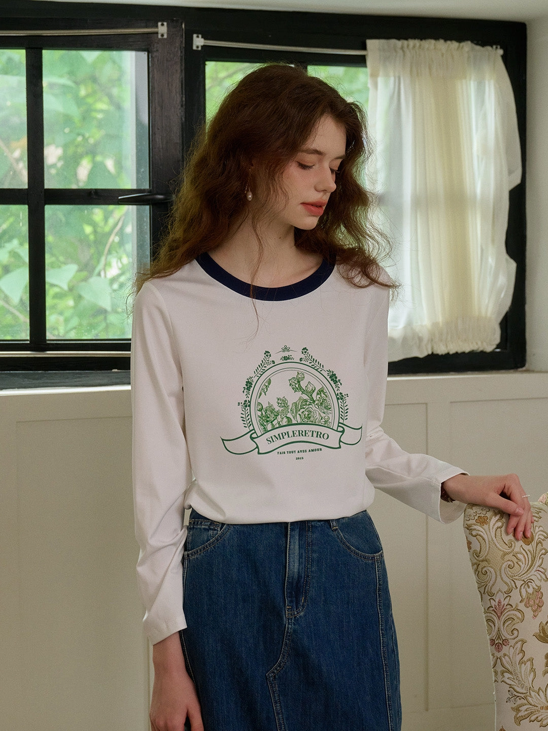 ??Final Sale??Haley Loose Round Neck Color Block Printed Casual T-Shirt HiddenZipperClosure