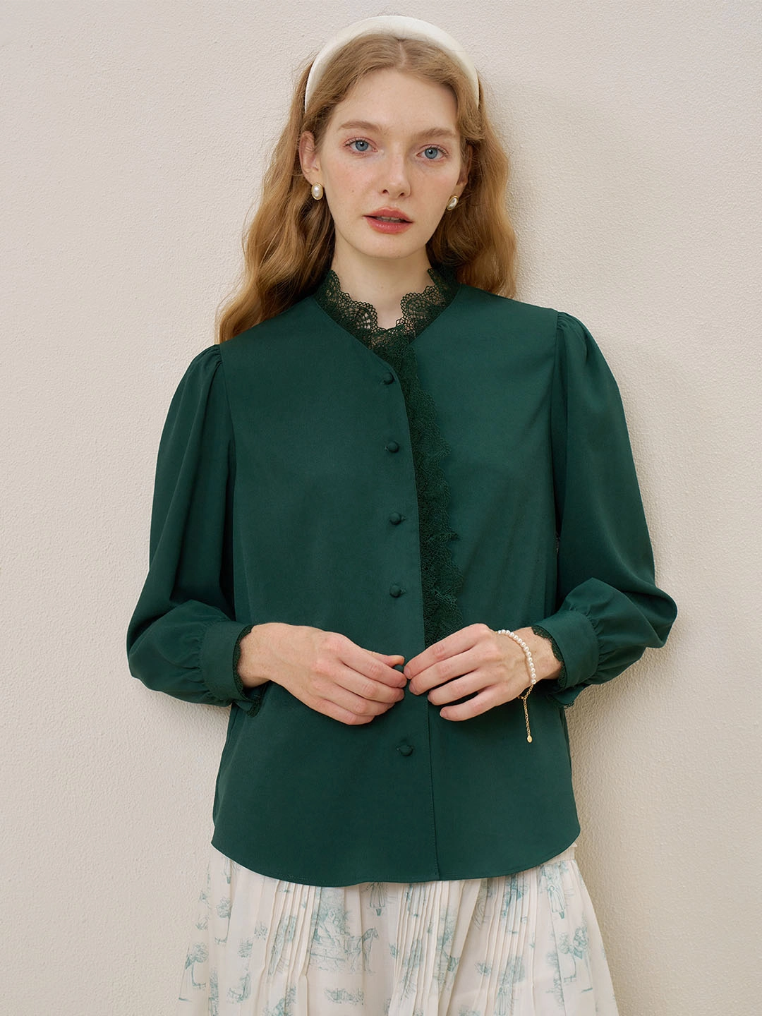 ReinforcedHem ??Final Sale??Hanna Puff Sleeve Green Lace Blouse