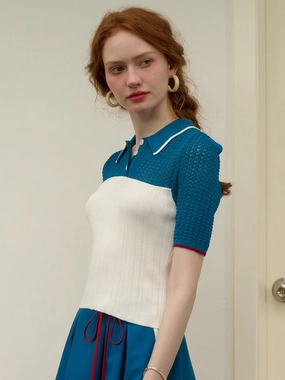 ElasticFree Cuffs ??Final Sale??Harmoni Notched Lapel Contrasting Knitted Top