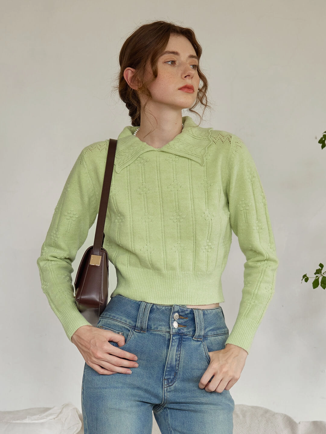 Classic Glow Calm Ease ??Final Sale??Jasmine Cable Polo Green Knit Sweater