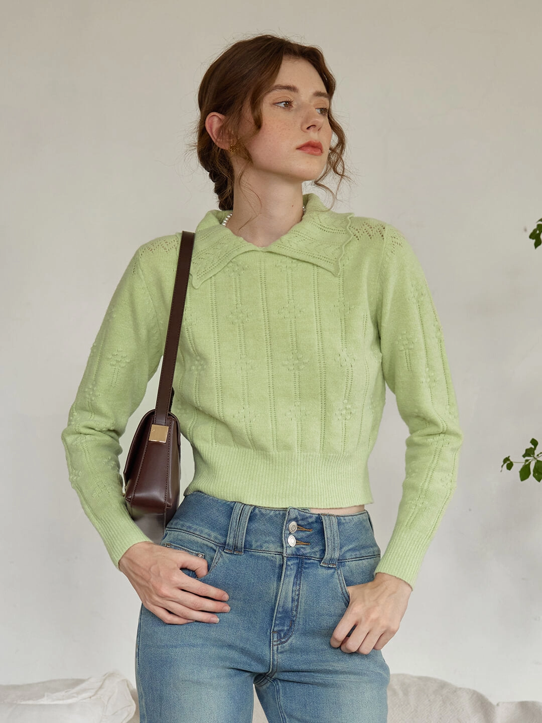 HighVisibility Breathable mesh lining ??Final Sale??Jasmine Cable Polo Green Knit Sweater