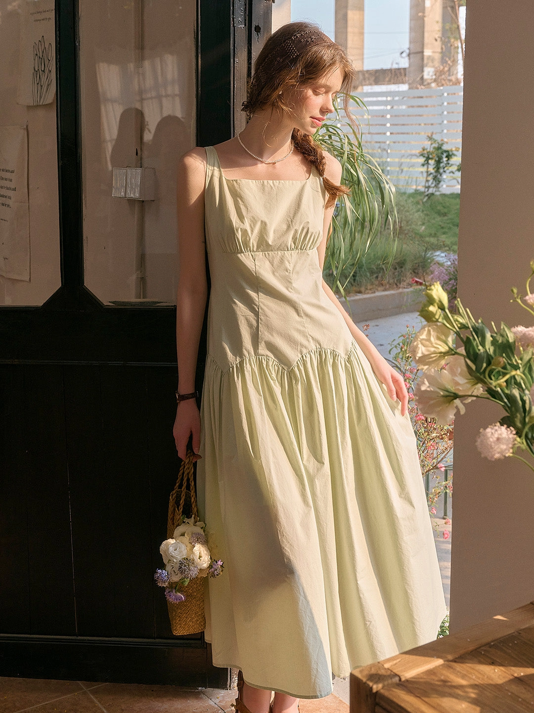 ??Final Sale??Jemma Square Neck Patchwork Dress - Green Neo Mode