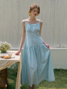 ??Final Sale??Jemma Square Neck Patchwork Dress - Green Sporty Look Pearl Tone