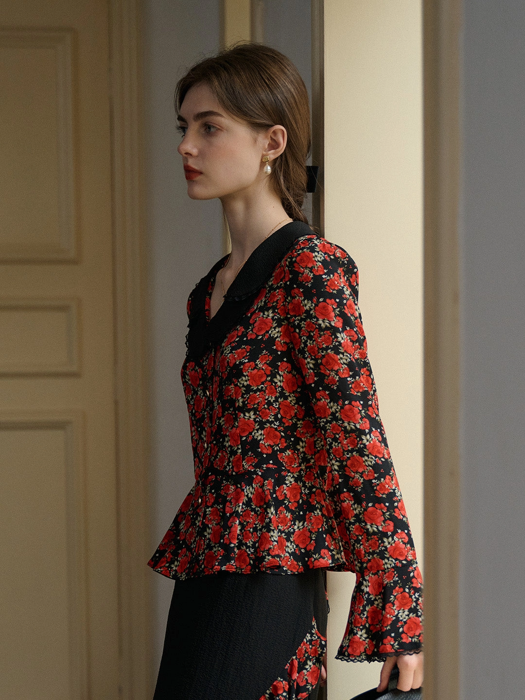 ??Final Sale??Kamiyah Elegant Notched Lapel Contrasting Floral Blouse Simple Fashion fashionable blazer