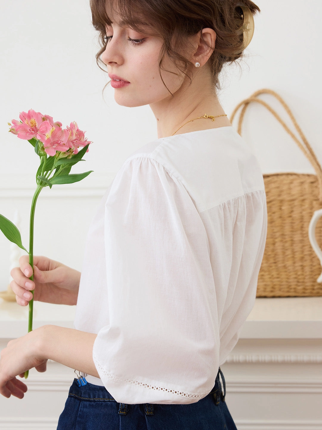 ??Final Sale??Lara V Neck Colorful Embroidered Cotton Blouse Zero Core