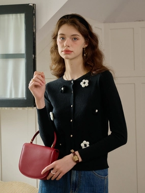 Everyday Look Activewear Clothing ??Final Sale??Layla Round Neck 3D Flower Cardigan