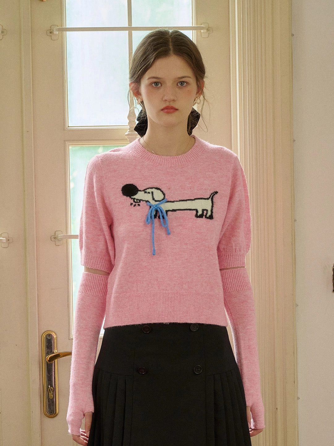 ??Final Sale??Lorelai Round Neck Puff Sleeve Bow Detail Pullover Sweater Fresh Ease Silent Mood