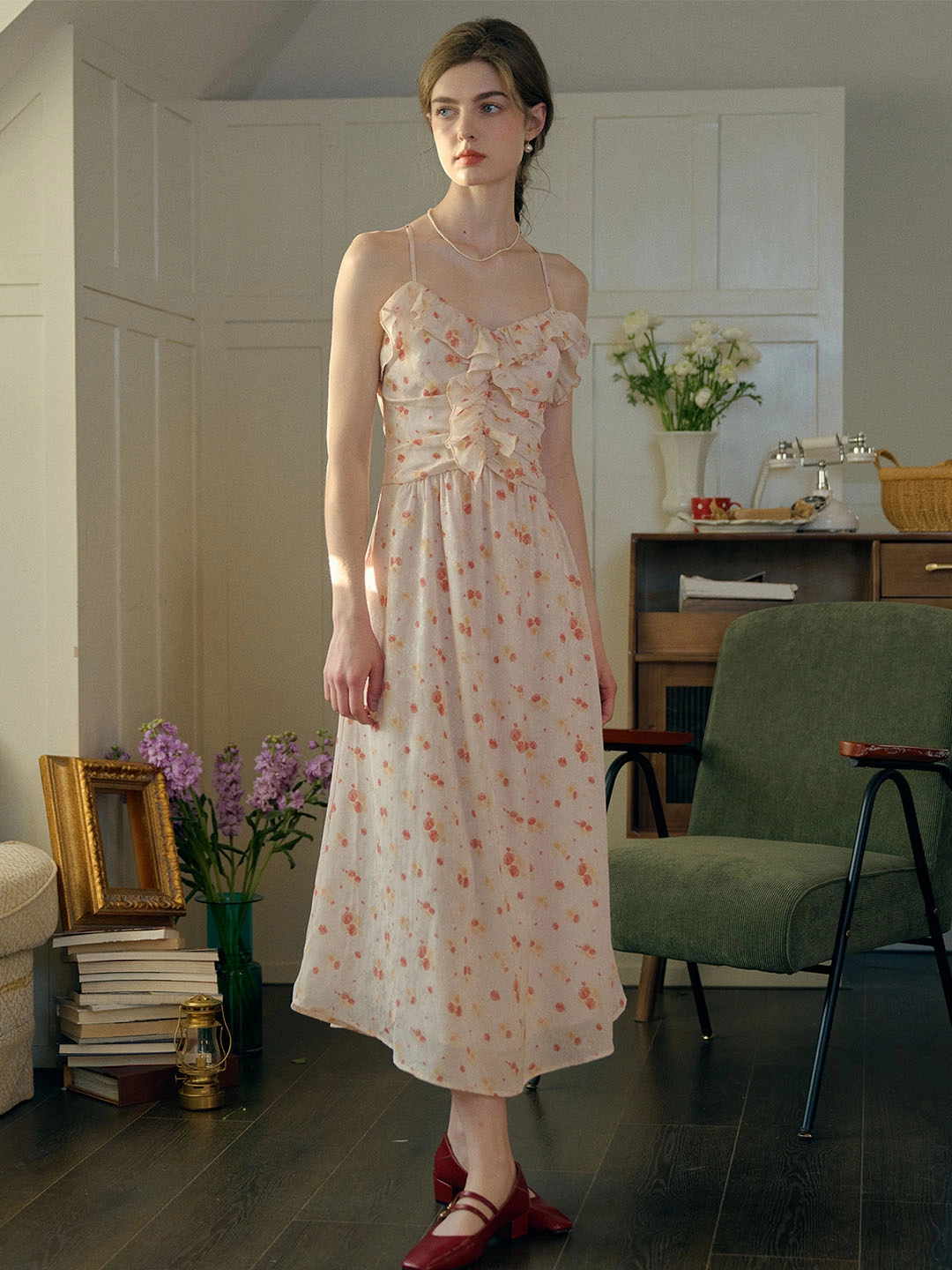 SeamFreeEngineering ??Final Sale??Lucille Ruffle Lantern Sleeve Slip Dress