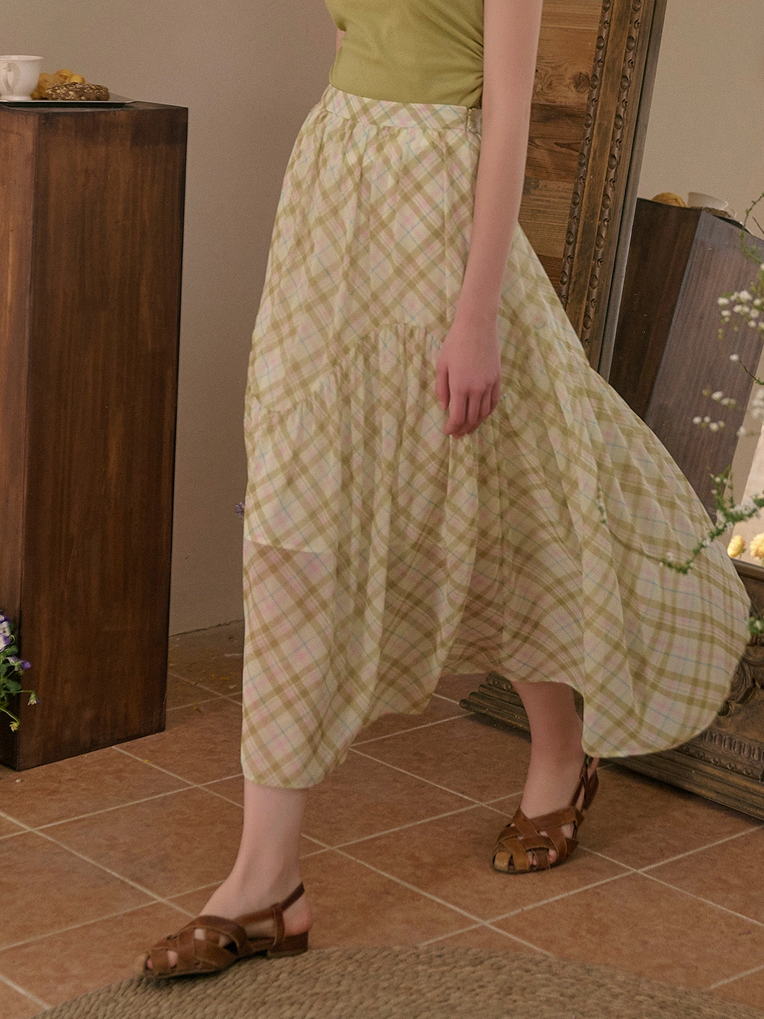 ??Final Sale??Lyric Plaid Patchwork Skirt Comfortable Shoes ShockAbsorbent Padding