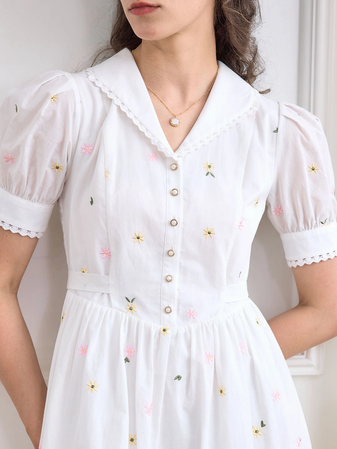 ??Final Sale??Mariam V Neck Daisy Embroidered Dress ZeroChafeSeams Trendy sneakers