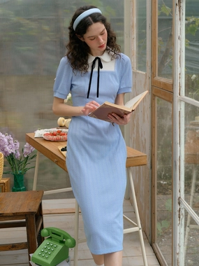 ??Final Sale??Marlee Bow Peter Pan Collar Contrast Dress temperature regulation Elite Core