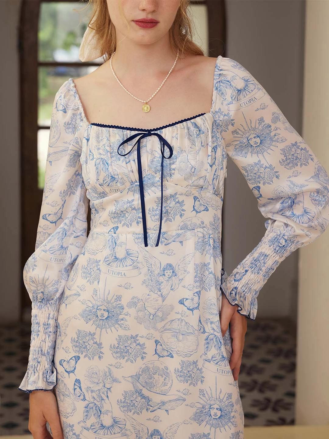 ??Final Sale??Mila Elegant Square Neck Contrast Print Dress QuickReleaseFastener