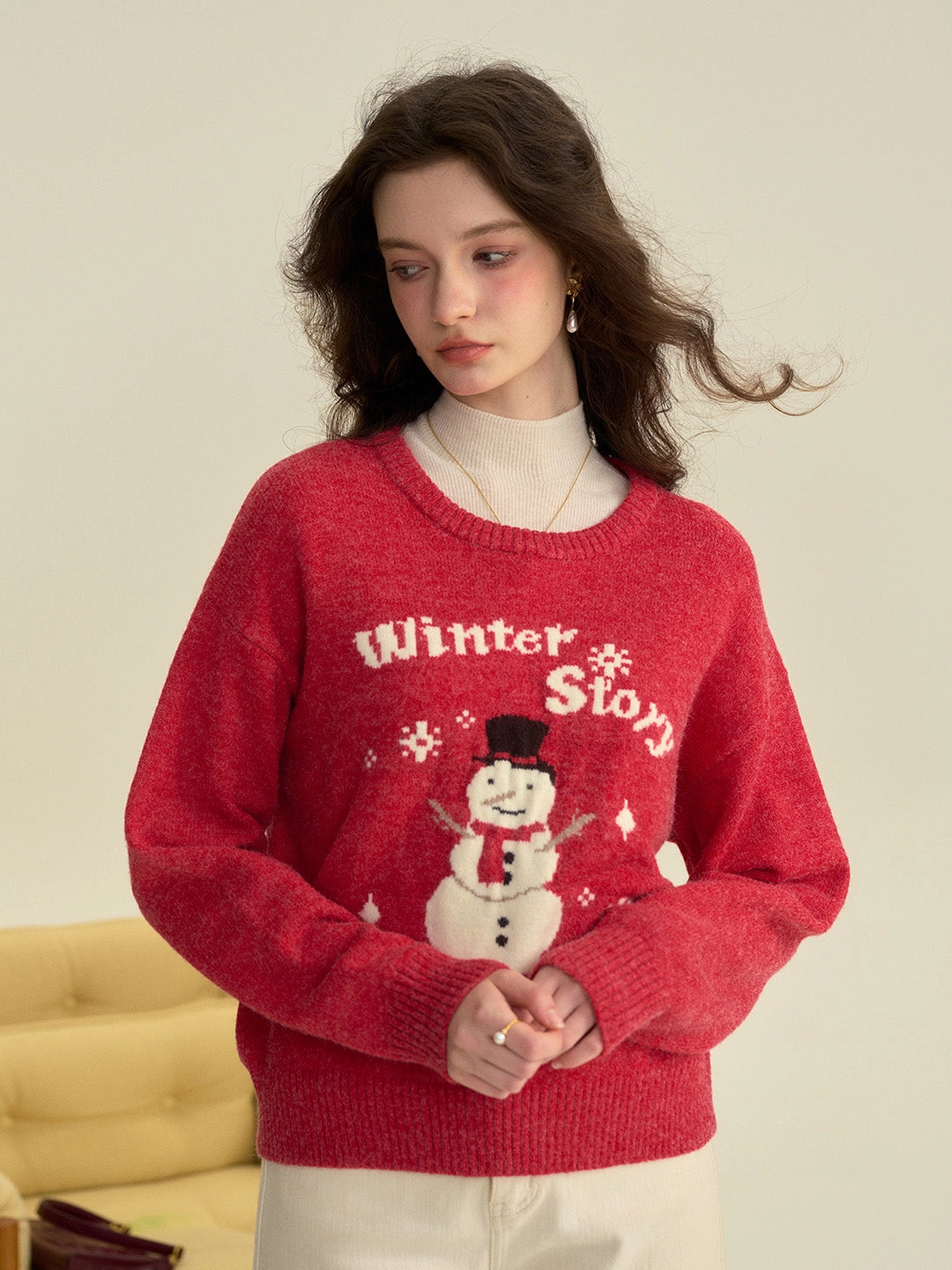 ??Final Sale??Natalie Round Neck Snowman Wool Sweater yoga mode Relaxed Blouse