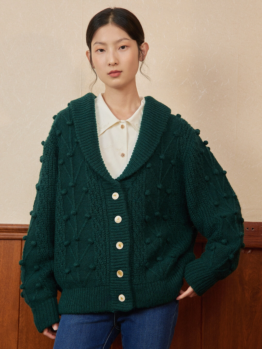 Code Soul ??Final sale??Nataly Cable Popcorn Chunky Green Knit Cardigan