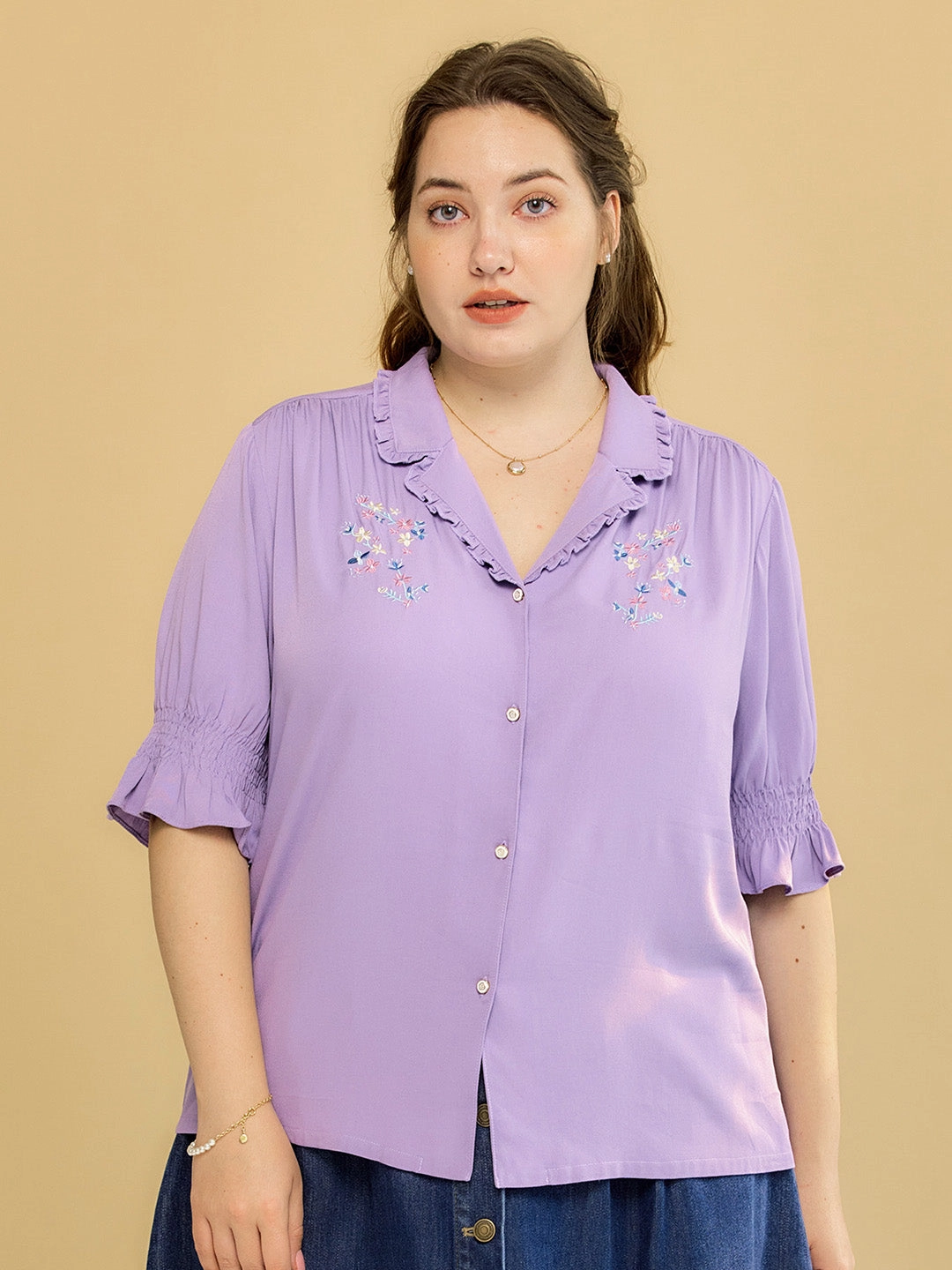 ??Final Sale??Plus Size Alicia Floral Embroidery V-Neck Blouse AllSeasonWear MultiFunctional Pockets