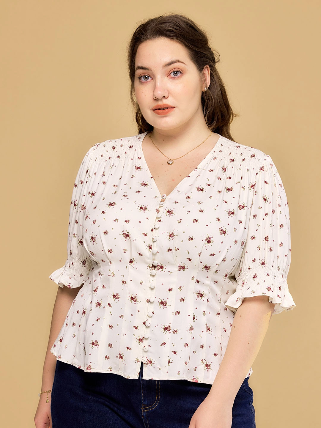 Champion Glow Fashion Accessory ??Final Sale??Plus Size Rosalina V-Neck Puff Sleeve Shirt