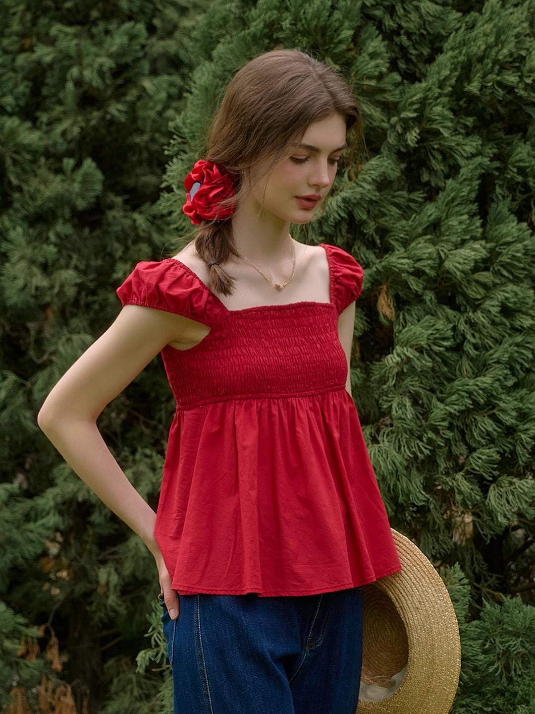 Daily Use Run Ready ??Final Sale??Riley?Square?Neck?100%?Cotton?Blouse