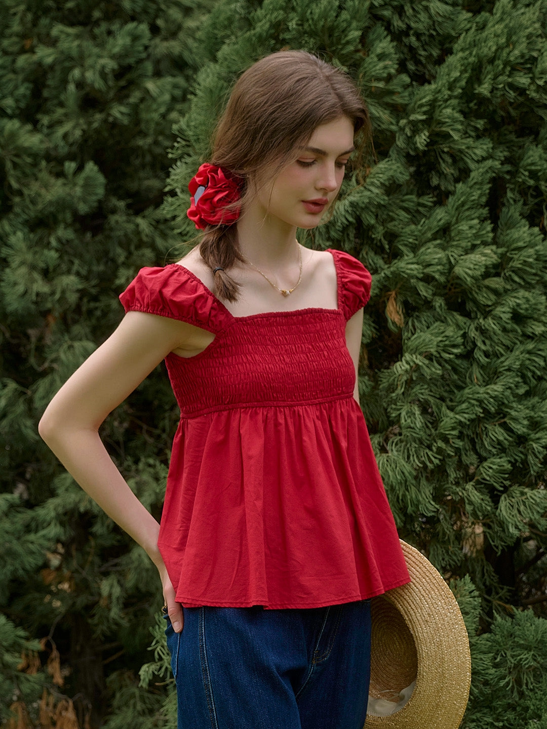 Casual Blouse ??Final Sale??Riley?Square?Neck?100%?Cotton?Blouse