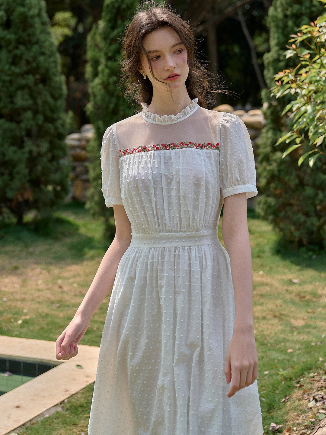 Classic Mode ??Final Sale??Sabrina Ruffle Neck 100% Cotton Dress